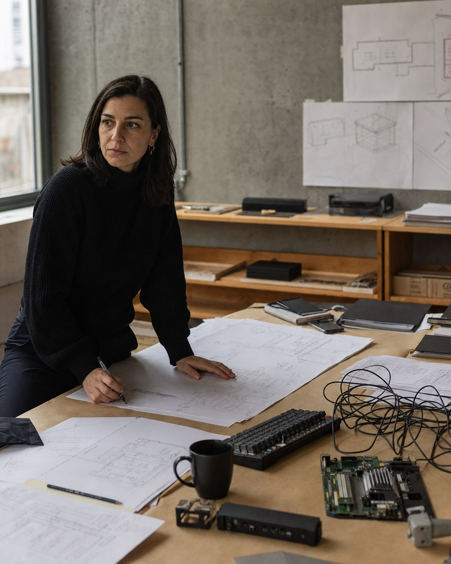 Juliana Moretti arbeitet an technischen Systemdiagrammen